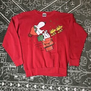 Vintage Tultex Snoopy Peanuts Christmas Sweatshirt XL Red Made in USA 90s Mens